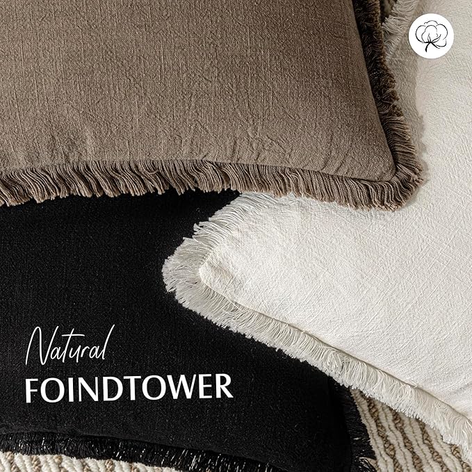 Foindtower Set of 2 Decorative Linen Fringe Lumbar Throw Pillow Covers Boho Farmhouse Cushion Cover with Tassels Soft Accent Pillowcase for Couch Sofa Bed Living Room Home Decor,12×20 Inch,Light Brown