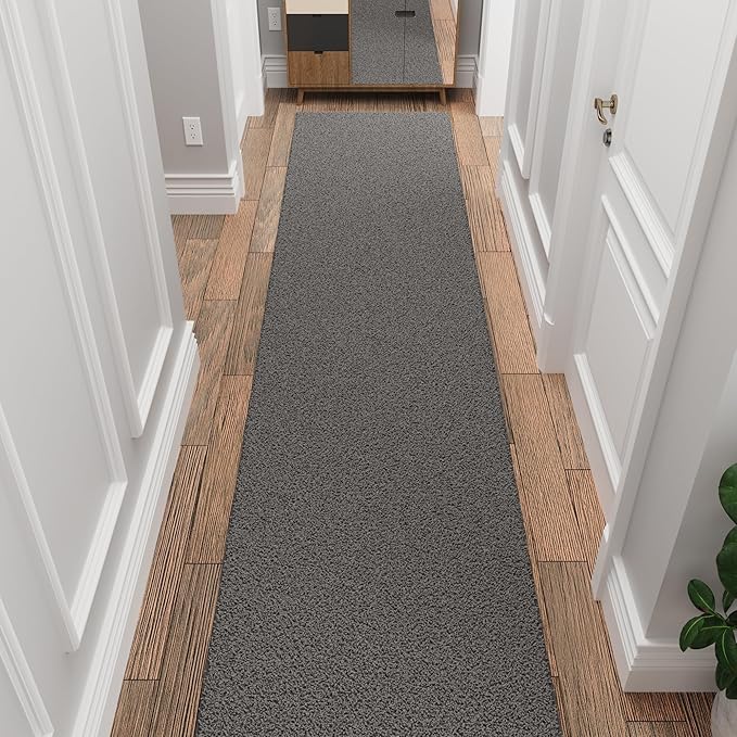 Ottomanson 3' x 22' Shaggy Runner Rug - Plush & Cozy Non-Slip Carpet for Bedroom, Living Room, Bathroom & Entryway - Durable & High-Traffic Friendly for Hallways & Dorms, Gray