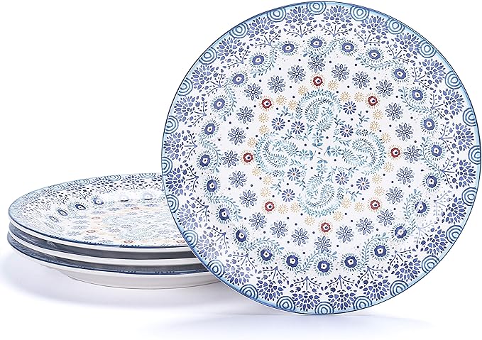 Bico Blue Talavera Salad Plates Set of 4, 8.75 Inch Ceramic Dessert Plates for Salad, Appetizer, Side Dishes, Microwave and Dishwasher Safe, Gift for Housewarming and Thanksgiving
