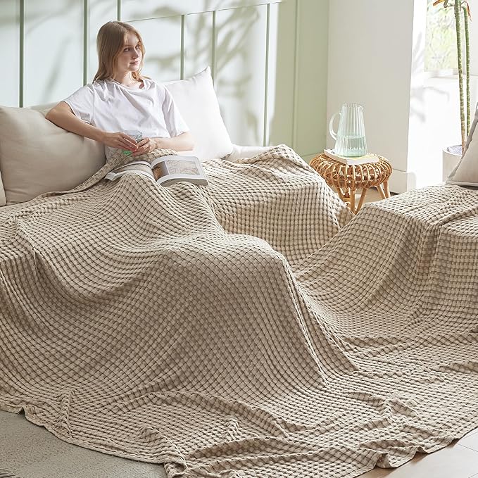 Bedsure Cooling Cotton Waffle Oversized King Blanket - Lightweight Breathable Blankets Rayon Derived from Bamboo for Hot Sleepers, Luxury Throws for Bed and Sofa, Taupe, 120x96 Inches