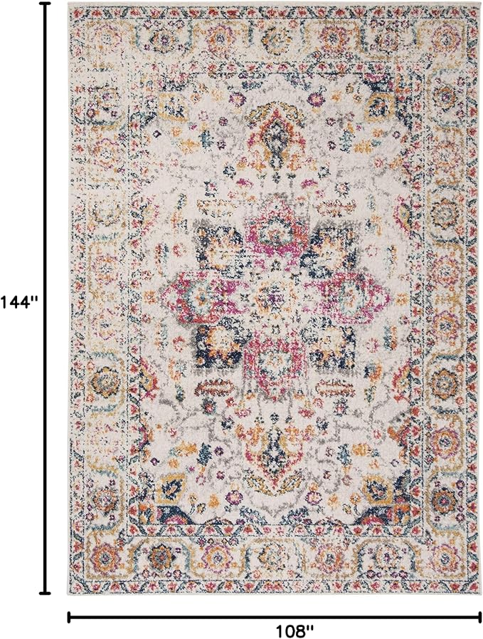 SAFAVIEH Madison Collection Area Rug - 9' x 12', Purple Pink Fuchsia & Ivory, Boho Chic Distressed Design, Non-Shedding & Easy Cleaning, Ideal for Living Room, Bedroom, Office, Dining Space (MAD603R)