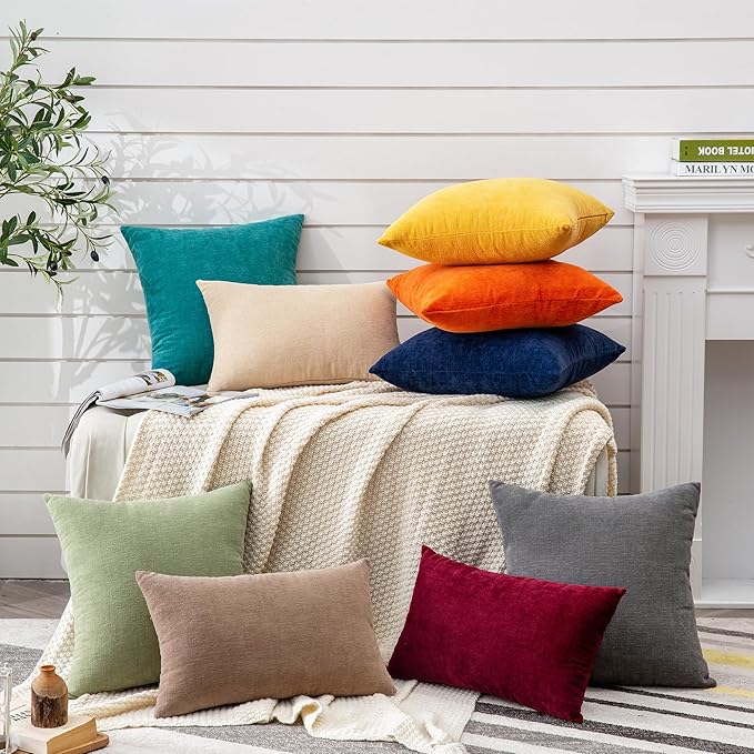 GAWAMAY Decorative Chenille Throw Pillow Covers 26x26 Inch Pack of 2, Soft Square Couch Pillow Cover for Sofa Cushion Living Room Bedroom Solid Dyed Oversized Pillowcases Teal 66x66cm (ONLY Covers)