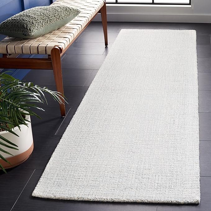 SAFAVIEH Abstract Collection Runner Rug - 2'3" x 8', Light Grey & Ivory, Handmade Wool, Ideal for High Traffic Areas in Living Room, Bedroom (ABT468F)