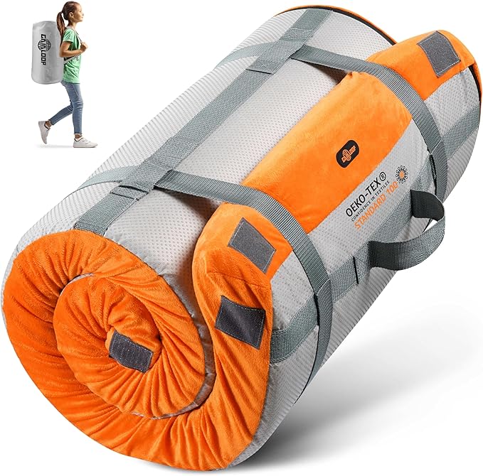 3 Inch GAIALOOP Thick Memory Foam Camping Mattress Sleeping Pad [Car/Tent/Cot] Glamping Portable Floor Mat Roll Up Futon Mattress for Guests Sleepover