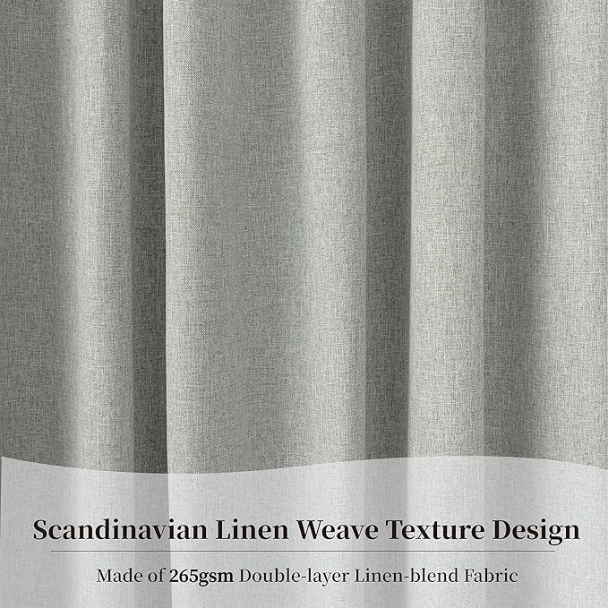 KangBang Fog Grey Linen Blackout Curtains 84 inches Long, Thermal Linen Textured Curtains for Bedroom Offices, Back Tab/Rod Pocket Modern Drapes, Blocks 100% Light & Street Noise(2 PCs, 52Wx84L)
