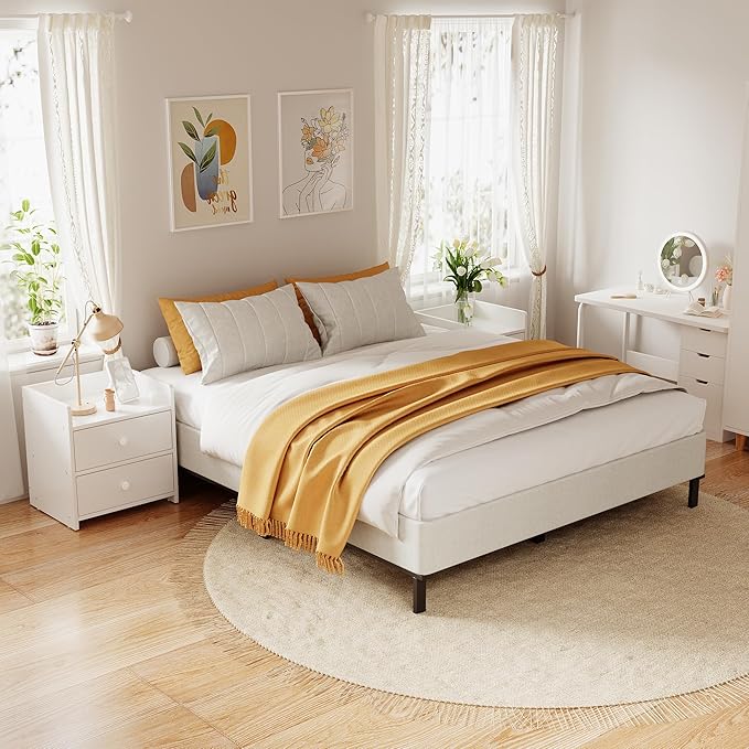 Queen Box Spring, 7 Inch Box Spring for Queen Bed, 3000 lbs Heavy Duty Metal Frame Mattress Foundation with Fabric Cover, Easy Assembly-Noise Free