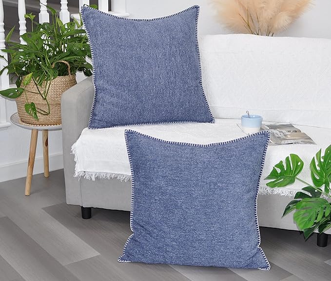 24x24 Pillow Covers Set of 2 Navy Blue Soft Textured Chenille, Soft Cozy Large Cushion Covers for Couch, Modern Square Big Pillowcases, Decorative Farm House Oversized Euro Shams Sofa Pillow Covers