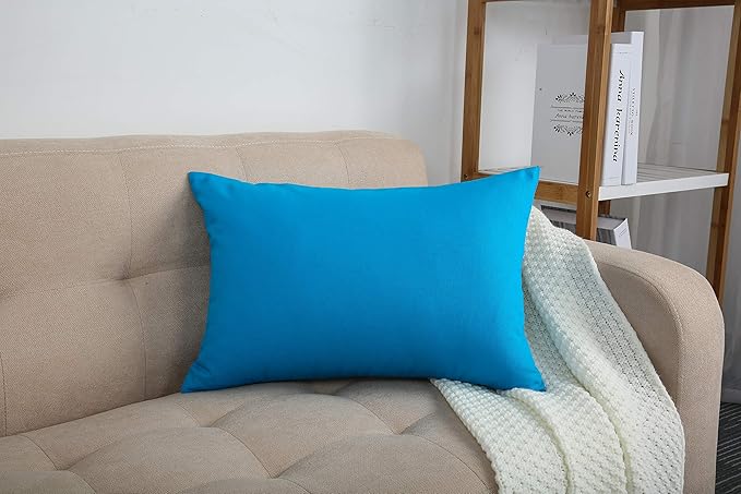 TangDepot Handmade Decorative Solid 100% Cotton Canvas Throw Pillow Covers/Pillow Shams, (12" x18" , Pacific Blue, 1 Count (Pack of 1))