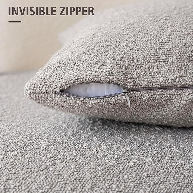 Foindtower Decorative Textured Boucle Throw Pillow Covers Accent Solid Pillow Cases Neutral Soft Cozy Couch Cushion Case for Chair Sofa Bedroom Living Room Home Decor 26 x 26 Inch,Neutral Grey