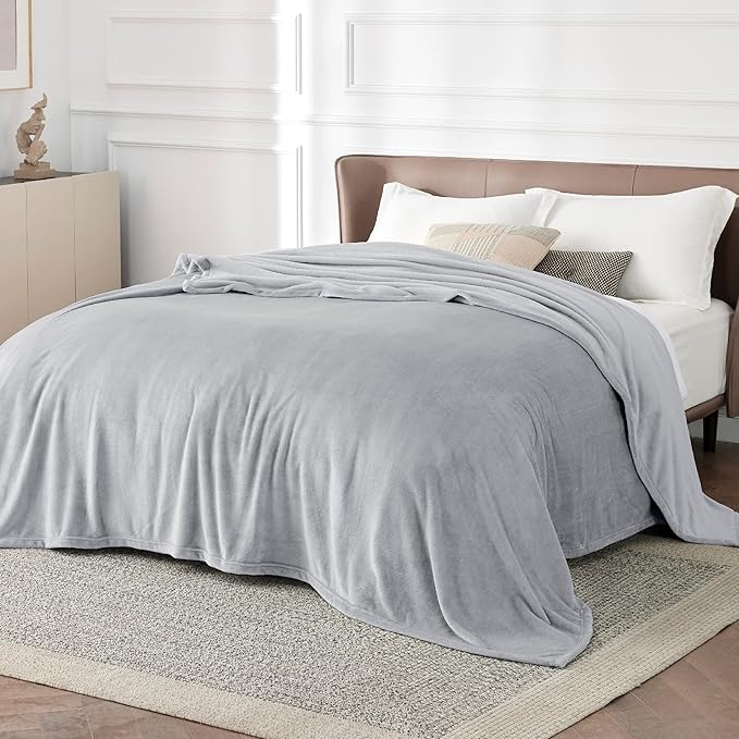 Bedsure GentleSoft Fleece Blanket California King Light Grey - Lightweight Plush Fuzzy Cozy Soft Bed Blankets, 102x96 inches