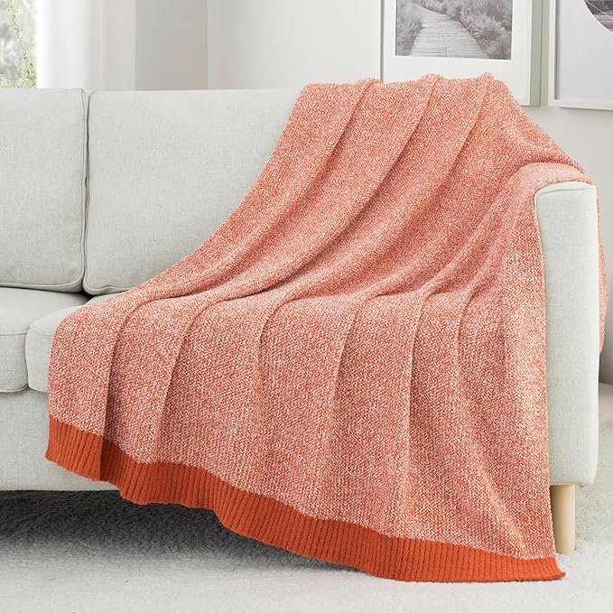 Carriediosa Heather Throw Blanket 60" X 80" Twin, 400GSM Ultra Soft Microfiber Fuzzy Fluffy Reversible Knitted Blankets Cozy Plush Lightweight and Warm Fall Throws for Couch, Bed, Sofa, Rust