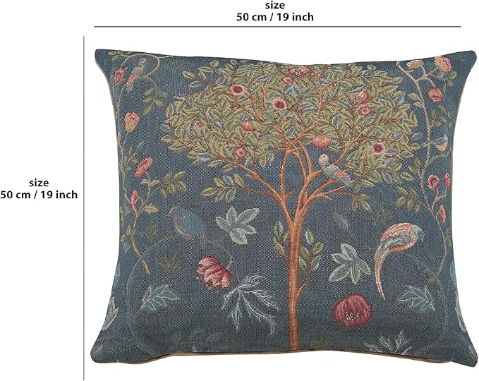 Charlotte Home Furnishings Decorative Tapestry Pillow Cover 19x19 in, Blue Kelmscott Couch Throw Pillow Cover, French Country Square Cushion Cases for Bed Room Home Decor, Soft Cotton Jacquard Woven