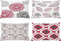 Ambesonne Vintage Throw Pillow CushiCase Pack 4, Bohemian Ornamental Leaves Dahlia Pattern Geometric Art Curlicue Motif, Modern Accent Double-Sided Digital Printing, 20" x 12", Raspberry Taupe White