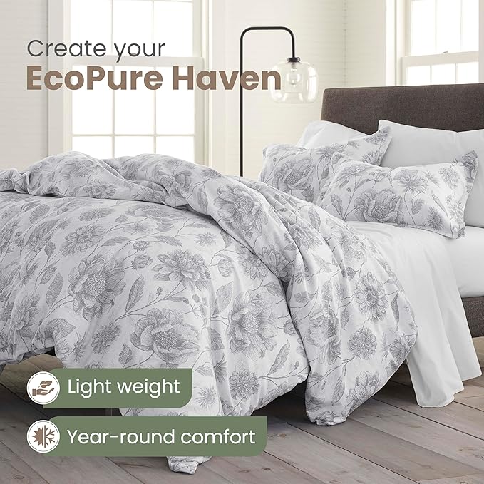 EcoPure Martex Comfort Wash 3-Piece Print King Size Comforter Set – 100% Organic Cotton - All-Season - Breathable & Lightweight – Easy Care – Meadow Walk