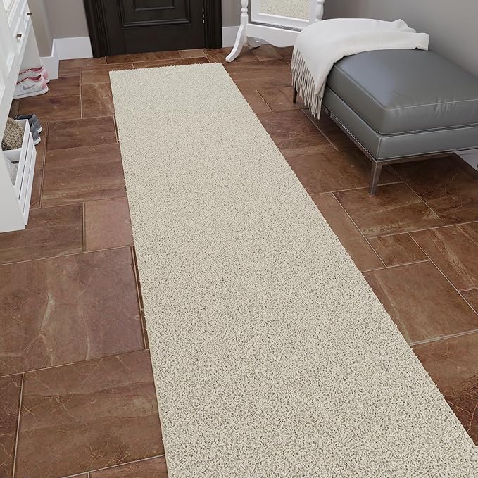 Ottomanson 3' x 16' Shaggy Runner Rug - Plush & Cozy Non-Slip Carpet for Bedroom, Living Room, Bathroom & Entryway - Durable & High-Traffic Friendly for Hallways & Dorms, Cream