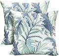 Decorative Throw Pillow Covers Set of 2 Blue Green Large Leaves Pillow Covers 16x16 inch Soft Short Plush Square Floral Throw Pillows,Farmhouse Outdoor Pillow Covers for Couch Living Room