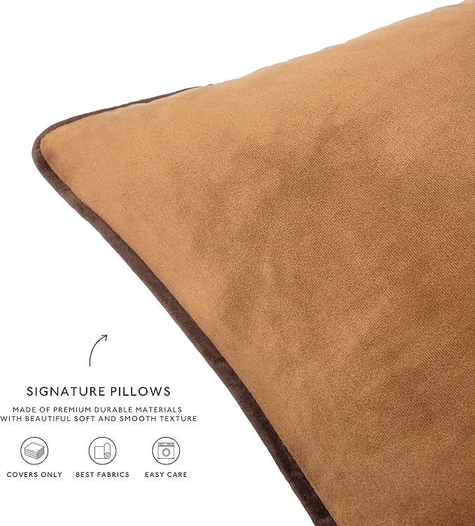 MONDAY MOOSE Decorative Throw Pillow Covers Cushion Cases, Set of 4 Soft Velvet Modern Double-Sided Designs, Mix and Match for Home Decor, Pillow Inserts Not Included (22x22 inch, Brown/Beige)