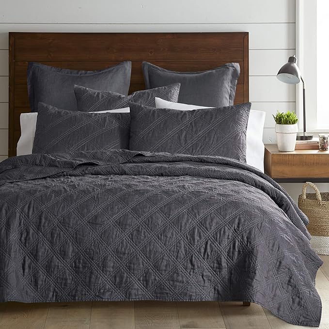 Levtex Home - 100% Linen Front/100% Cotton Back - Full/Queen Quilt - Washed Linen - Charcoal - Quilt Size (88 x 92in.)