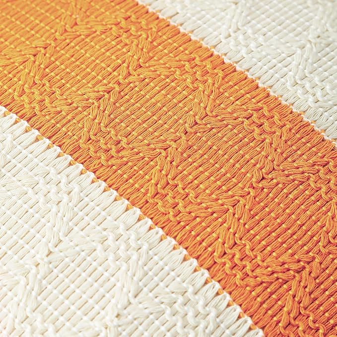 Boho Throw Pillow Covers Set of 2 Linen Farmhouse Pillow Covers 18x18,Rustic Decorative Throw Pillow Cover for Couch,Bed,Living Room (Tangerine Yellow, 18" x 18")