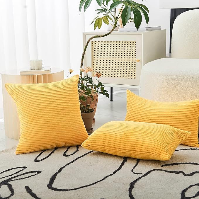 Home Brilliant 12 x 20 Pillow Cover Rectangle Striped Corduroy Velvet Rectangular Throw Pillow Cover for Chair Mustard Yellow Spring Fall Winter Decor, 30 x 50cm(12x20 inch), Sunflower Yellow