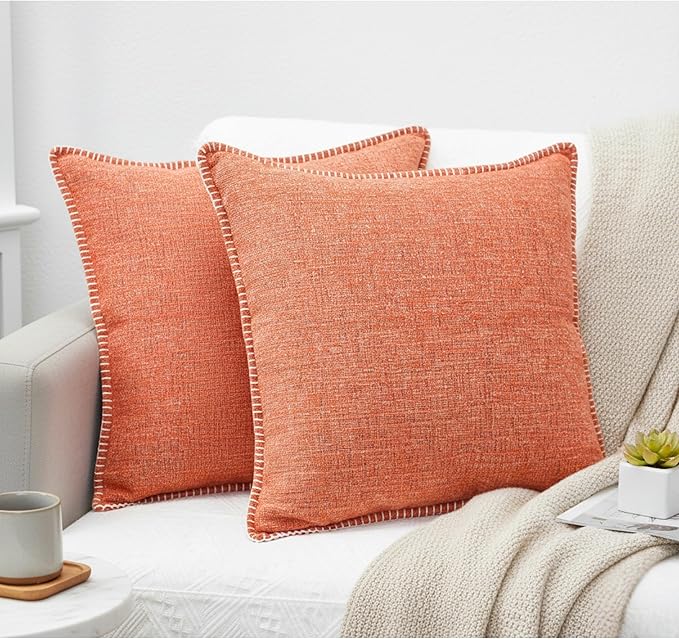 22x22 Orange Pillow Cover Set of 2 Soft Textured Chenille Comfy Cozy Large Cushion Covers for Couch Pillows Modern Decor Square Big Pillows Cases for Sofa Pillows Fall Decor Farmhouse Throw Pillows