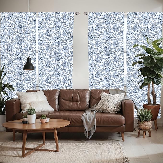 Ambesonne Rose Window Curtains Pack of 2, Vintage Design of Monochromatic Flowers with Leaves Drawing, Lightweight Set with Rod Pocket, 4 Panels of - 28" x 84", Pale Blue