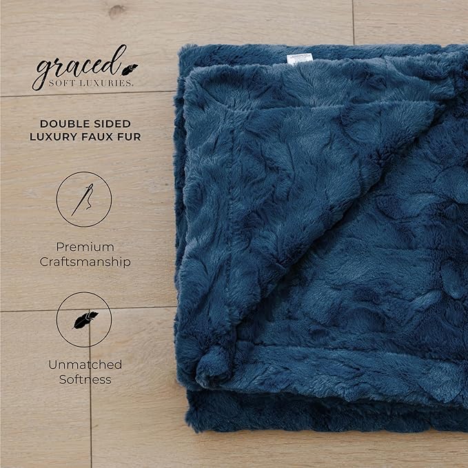GRACED SOFT LUXURIES Throw Blanket Super Soft Warm Elegant Cozy Comfy Cozy Decorative Textured Faux Fur for Home, Bed, Couch, Sofa, Travel (Large 50" x 60", Blue)