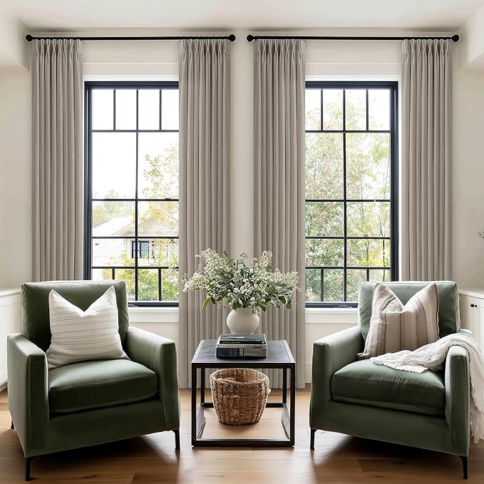 90 Inch Pinch Pleated Curtains for Living Room Thick Linen Textured Drapes 90 Inches Long Pinch Pleat Drapes Burlywood Birch Farmhouse Semi Sheer Privacy Curtain for Dining Room Bedroom 1 Panel 50x90