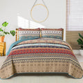 WONGS BEDDING Boho King Quilt Set, Green and Brown Bohemian King Quilt Bedding Set, Lightweight Microfiber Bed Decor Bedspread for All Season 103"x90"(3 Pieces)