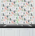 Lunarable Woodland Creatures Kitchen Curtains, Pastel Scandinavian Animals and Trees, Window Drapes 2 Panel Set for Kitchen Cafe Decor, 55" x 24", Coral Reseda Green