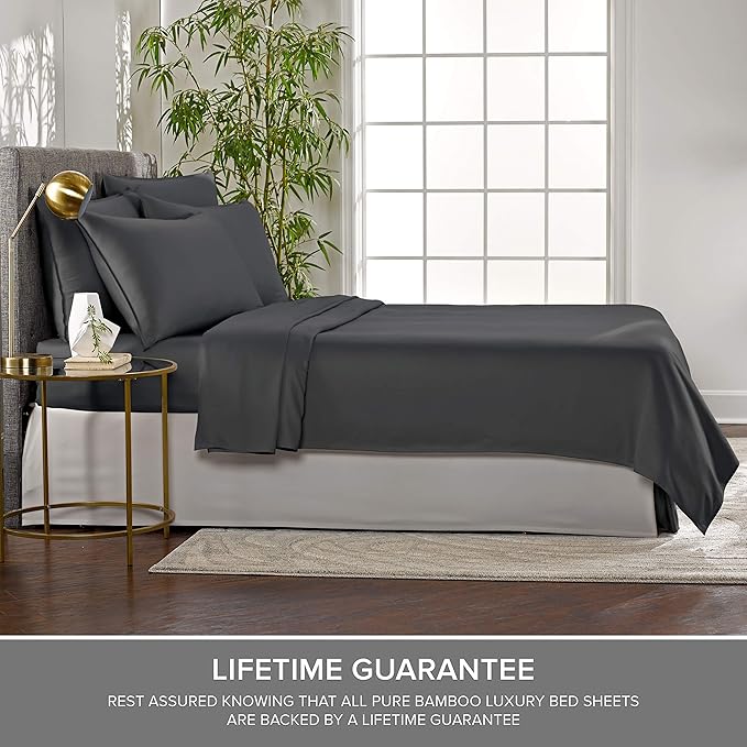 Twin XL Sheets by Pure Bamboo, Genuine 100% Organic Viscose Derived from Bamboo Bed Sheet Set, Luxuriously Soft & Cooling, Double Stitching, Lifetime Quality Promise (Twin XL, Charcoal)