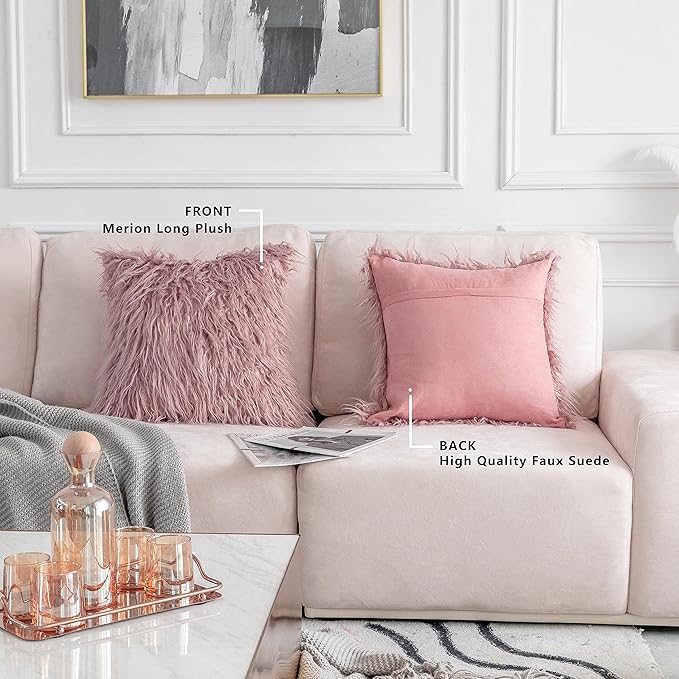 Home Brilliant Pillow Covers 24x24 Pillow Cases Throw Pillows Faux Fur Fuzzy Euro Sham for Patio Decor, 60cm x 60cm, Dusty Pink