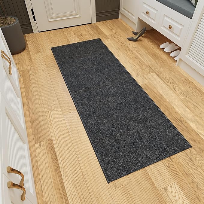 Ottomanson 2'7" x 6' Ultra-Thin Hallway Runner Rug - Durable Non-Slip Carpet for High-Traffic Areas - Fits Under Doors for Seamless Entry - Ideal for Kitchen, Entryway, Bedroom & Living Room, Black