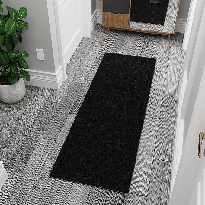 Ottomanson 2' x 8' Shaggy Runner Rug - Plush & Cozy Non-Slip Carpet for Bedroom, Living Room, Bathroom & Entryway - Durable & High-Traffic Friendly for Hallways & Dorms, Black