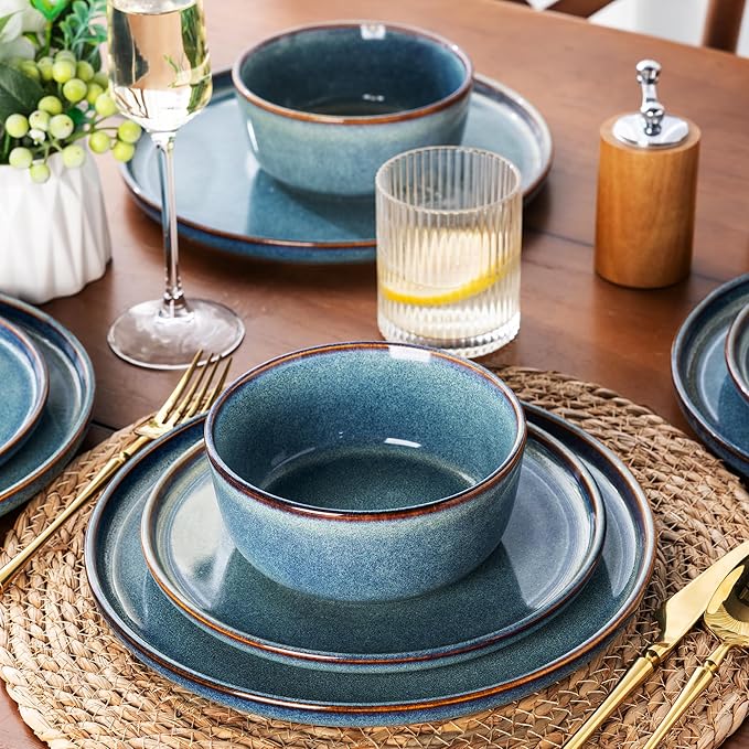 AmorArc Ceramic Dinnerware Sets for 4,Round Reactive Glaze Stoneware Plates and Bowls Set,Highly Scratch Resistant Dishware | Dishwasher & Microwave Safe Dishes Set,Service for 6 (18pc)