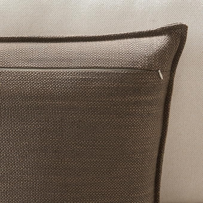 Meekio Set of 2 Brown Pillow Covers 18 x 18 inches Flange Edge Pillow Covers Textured Throw Pillow Covers for Neutral Home Decor