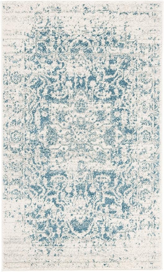 SAFAVIEH Madison Collection Accent Rug - 3' x 5', Teal & Ivory, Snowflake Medallion Distressed Design, Non-Shedding & Easy Care, Ideal for High Traffic Areas in Foyer, Living Room, Bedroom (MAD603J)