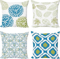 Ambesonne Vintage Throw Pillow Cushion Case Pack of 4, Bohemian Ornamental Leaves Dahlia Pattern Geometric Art Curlicue Motif, Modern Accent Double-Sided Digital Printing, 16", Blue Olive Green White
