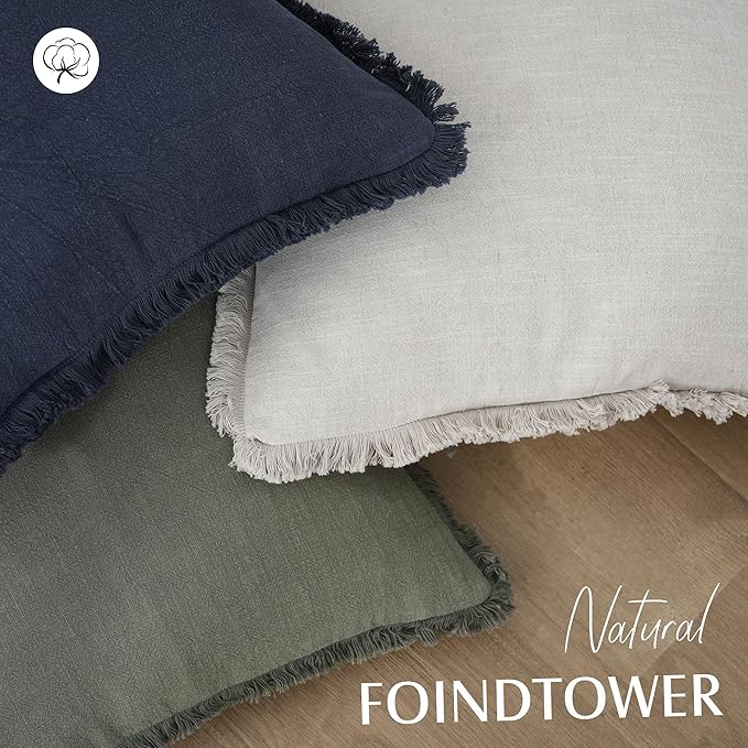 Foindtower Decorative Linen Fringe Lumbar Throw Pillow Covers Cozy Boho Farmhouse Cushion Cover with Tassel Soft Accent Pillowcase for Sofa Bed Living Room Home Decor, 12×20 Inch, 1PC, Navy Blue