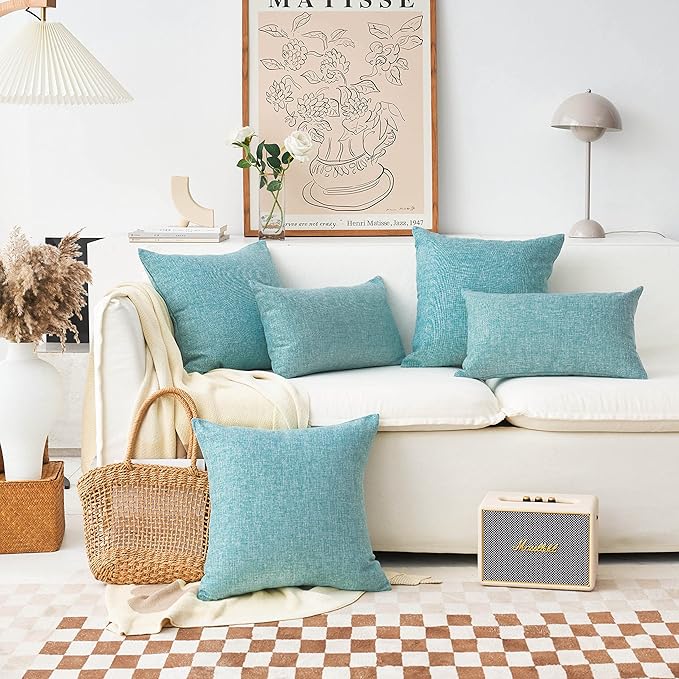 Home Brilliant Decorative Pillows Covers Lined Linen Cushion Covers for Bed Couch, Set of 2, 18x18 inches(45cm), Teal