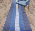 Custom Size Coastal Nautical Style Runner Rug Carpet for Hallway Entryway, Slip Resistant Latex Rubber Backed, 31 inch Wide X Customized Length, Squares Blue, 31 inch X 17 feet