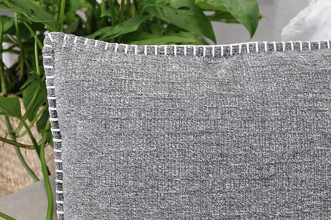 Stitched Edge Soft Throw Pillow Covers Dark Grey 20x20 inches Set of 2 Textured Velvet Gray Chenille Cushion Covers Farmhouse Decorative Pillow Covers for Living Room, Chairs, Couch