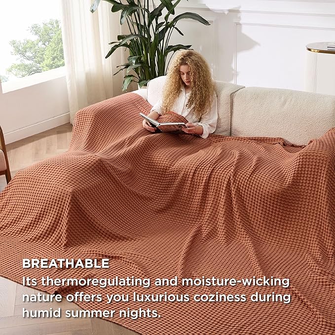 Bedsure Cooling Cotton Waffle Oversized King Blanket - Lightweight Breathable Rayon Derived from Bamboo for Hot Sleepers, Luxury Throws for Bed and Sofa, 120x96 Inches