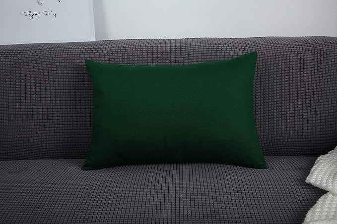 TangDepot Handmade Decorative Solid 100% Cotton Canvas Throw Pillow Covers/Pillow Shams, (12"x18", Deep Green)