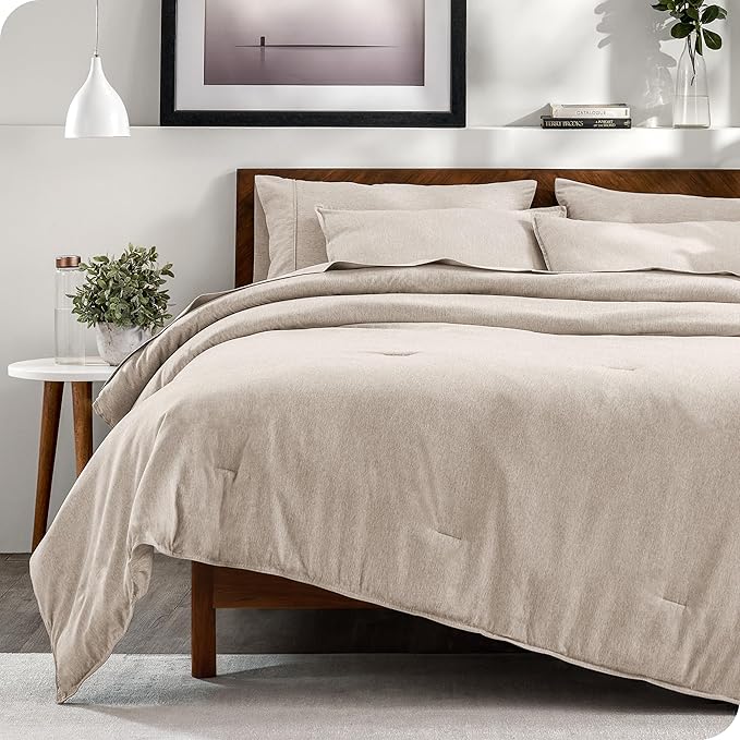Bare Home Bed-in-A-Bag 7 Piece Comforter & Sheet Set - Full - Goose Down Alternative - Ultra-Soft 1800 Premium - Bed Set - Cationic (Full, Heathered Pebble)
