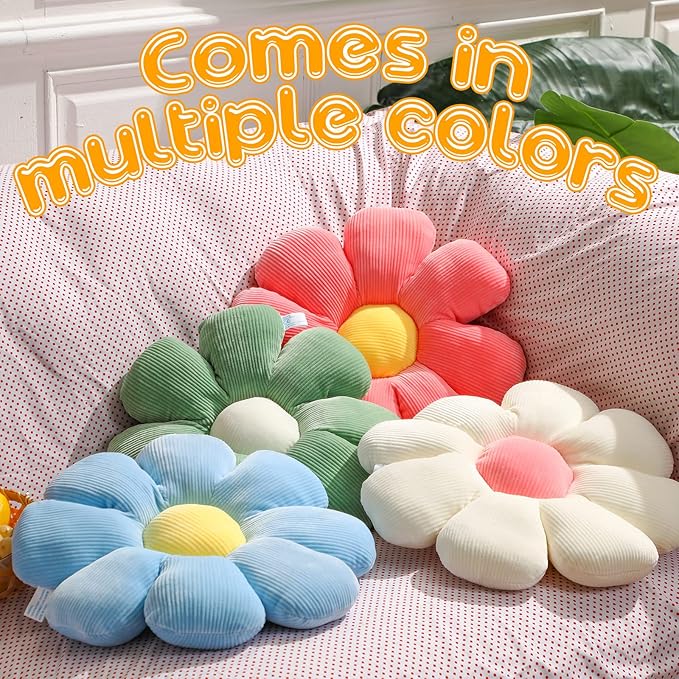 Coume 4 Pcs Flower Pillows 15" Cute Plush Flower Throw Pillows Daisy Floor Seat Cushion for Bed Sofa Couch Chair Classroom Corner Office Christmas Room Decor(Pastel)