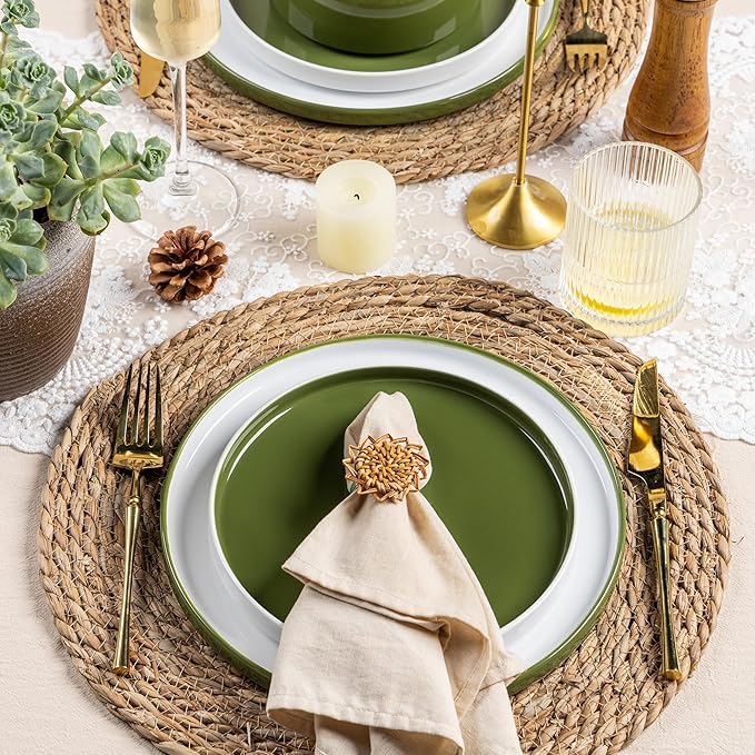 AmorArc Ceramic Dinner Plates Set of 6,10.5 inch Large Stoneware plates for Kitchen, Microwave&Dishwasher Safe,Scratch Resistant-Green