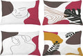 Ambesonne Minimal Throw Pillow CushiCase Pack 4, Modern Line Art Woman Portrait Contemporary Leafy Geometric Details, Modern Accent Double-Sided Digital Printing, 20" x 12", Taupe Dark Pink Amber