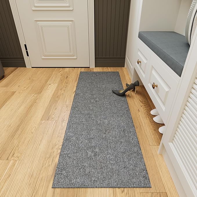 Ottomanson 2'7" x 10' Ultra-Thin Hallway Runner Rug - Durable Non-Slip Carpet for High-Traffic Areas - Fits Under Doors for Seamless Entry - Ideal for Kitchen, Entryway, Bedroom & Living Room, Gray