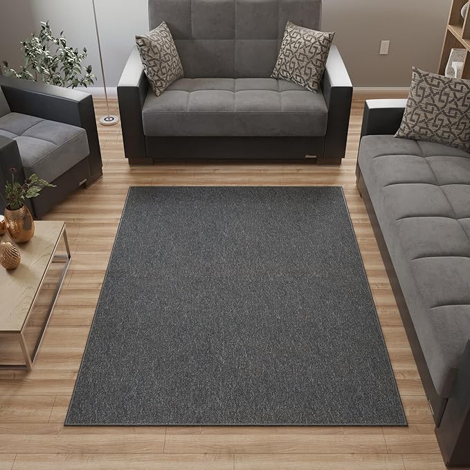 Ottomanson 2'7" x 5' Ultra-Thin Area Rug Durable Non-Slip Carpet for High-Traffic Areas - Fits Under Doors for Easy Use - Ideal for Living Room, Bedroom, Kitchen, Bathroom & Entryway, Black